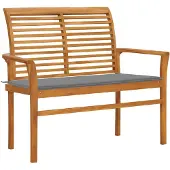 vidaXL Tuinbank met grijze kussen, 112 cm, massief teakhout