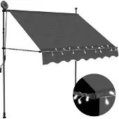 vidaXL Uitschuifbare zonnescherm, handbediend met LED-verlichting, 200 cm, antraciet