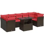 vidaXL 8-delige Loungeset met kussens poly rattan acacia bruin
