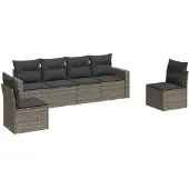 vidaXL 6-delige Loungeset met kussens poly rattan grijs