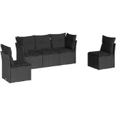 vidaXL 5-delige Loungeset met kussens poly rattan zwart