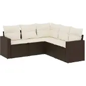 vidaXL 5-delige Loungeset met kussens poly rattan bruin