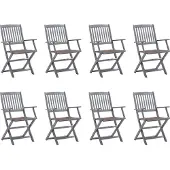vidaXL Inklapbare stoelen 8 st met kussens massief acaciahout