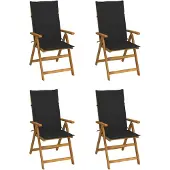 vidaXL Set van 4 verstelbare klapstoelen met kussens, gemaakt van massief acaciahout