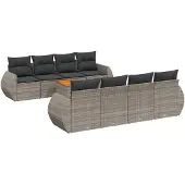 vidaXL 9-delige tuinmeubelset met kussens, grijs, polyrotan