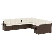 vidaXL 10-delige Loungeset met kussens poly rattan bruin