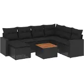 vidaXL 8-delige Loungeset met kussens poly rattan zwart
