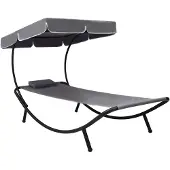 vidaXL Loungebed met luifel en kussen grijs