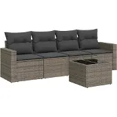 vidaXL 5-delige Loungeset met kussens poly rattan grijs