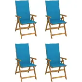 vidaXL Set van 4 verstelbare klapstoelen met kussens, gemaakt van massief acaciahout