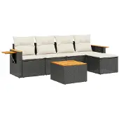 vidaXL 6-delige tuinmeubelset met kussens, zwart, polyrotan