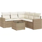 vidaXL 6-delige Loungeset met kussens poly rattan beige