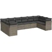 vidaXL 10-delige Loungeset met kussens poly rattan grijs