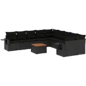 vidaXL 11-delige Loungeset met kussens poly rattan zwart
