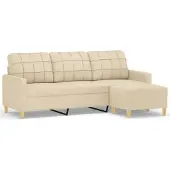 vidaXL Driezitsbank met voetenbank 180 cm stof crèmekleurig