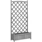 vidaXL Plantenbak met latwerk 90x35x180 cm massief vurenhout grijs
