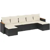 vidaXL 7-delige tuinmeubelset met kussens, zwart, polyrotan