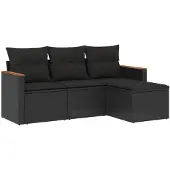 vidaXL 4-delige tuinmeubelset met kussens, zwart, polyrotan