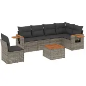 vidaXL 7-delige Loungeset met kussens poly rattan grijs