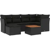 vidaXL 7-delige tuinmeubelset met kussens, zwart, polyrotan