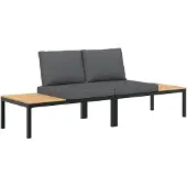 vidaXL 2-delige tuinmeubelset met kussens, zwart, aluminium