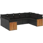 vidaXL 9-delige tuinmeubelset met kussens, zwart, polyrotan