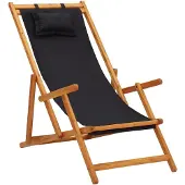 vidaXL opklapbare stoel van massief eucalyptus hout met zwarte bekleding