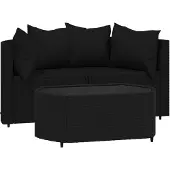 vidaXL 3-delige loungeset voor de tuin met kussens, zwart, polyrotan