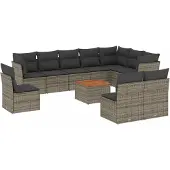 vidaXL 11-delige loungeset voor de tuin met kussens, grijs, polyrotan