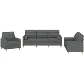 vidaXL 3-delige Loungeset met kussens stof donkergrijs