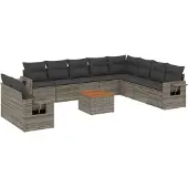 vidaXL 11-delige Loungeset met kussens poly rattan grijs