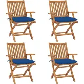vidaXL Klapstoelen met kussens, 4-delig, massief teak hout