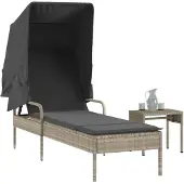 vidaXL Ligbed met luifel en tafel poly rattan lichtgrijs