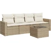 vidaXL 5-delige Loungeset met kussens poly rattan beige
