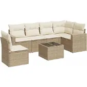 vidaXL 7-delige Loungeset met kussens poly rattan beige