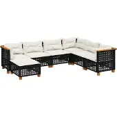 vidaXL 7-delige tuinmeubelset met kussens, zwart, polyrotan