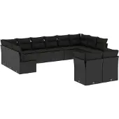 vidaXL 12-delige Loungeset met kussens poly rattan zwart