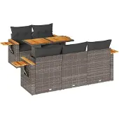 vidaXL 6-delige Loungeset met kussens poly rattan acacia grijs