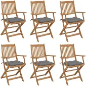 vidaXL Tuinstoelen 6 st inklapbaar met kussens massief acaciahout