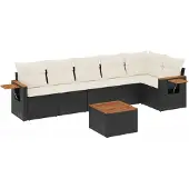 vidaXL 7-delige tuinmeubelset met kussens, zwart, polyrotan