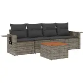 vidaXL 5-delige Loungeset met kussens poly rattan grijs