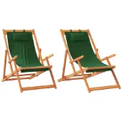 vidaXL Klapstoelen, 2 stuks, met groene bekleding