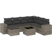 vidaXL 8-delige tuinmeubelset met kussens, grijs, polyrotan