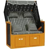 vidaXL Strandstoel met kussens poly rattan en hout zwart en grijs