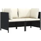 vidaXL Tuinbank 2-zits met kussens poly rattan zwart