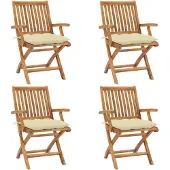 vidaXL Klapstoelen met kussens, 4-delig, massief teak hout