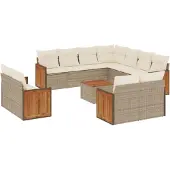 vidaXL 12-delige tuinmeubelset met sofa en kussens, beige, van polyrotan