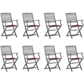 vidaXL Inklapbare stoelen 8 st met kussens massief acaciahout