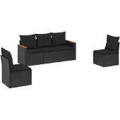 vidaXL 5-delige tuinmeubelset met kussens, zwart, polyrotan