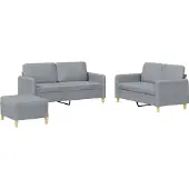 vidaXL 3-delige Loungeset met kussens stof lichtgrijs